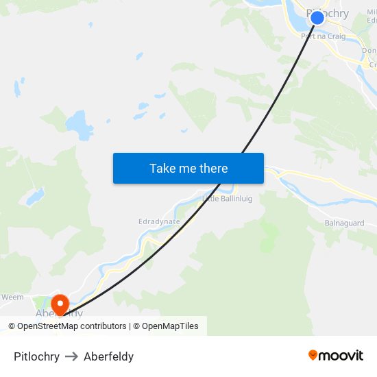 Pitlochry to Aberfeldy map