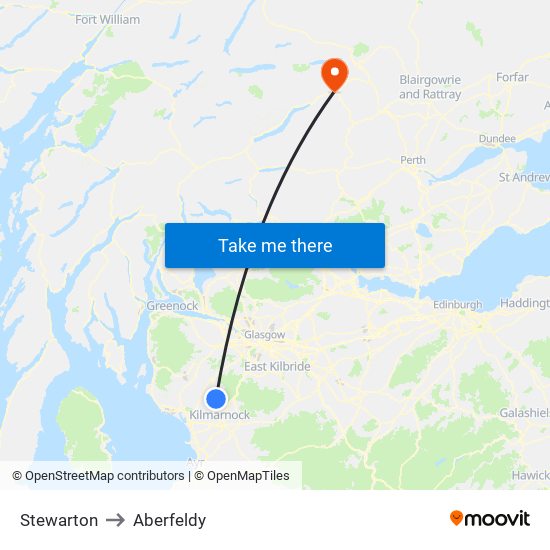 Stewarton to Aberfeldy map