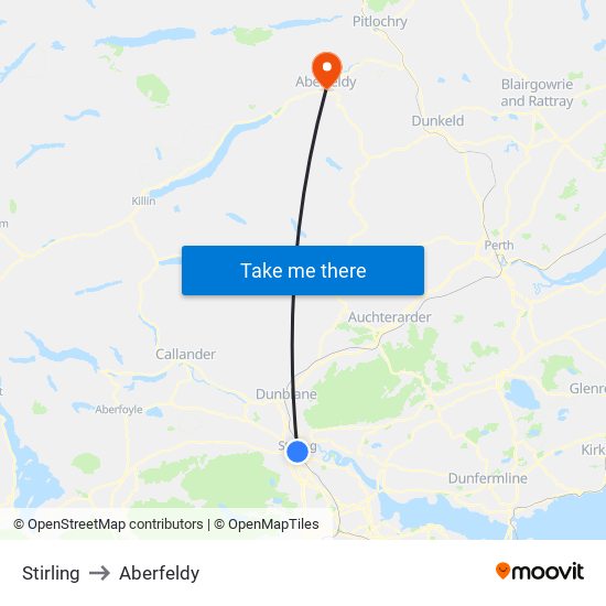 Stirling to Aberfeldy map