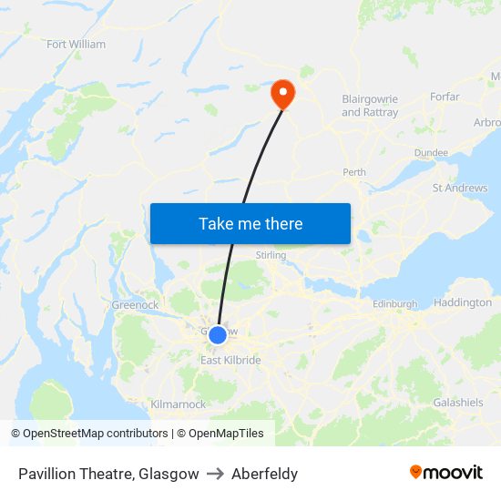 Pavillion Theatre, Glasgow to Aberfeldy map