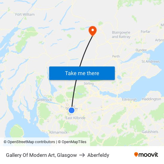 Gallery Of Modern Art, Glasgow to Aberfeldy map