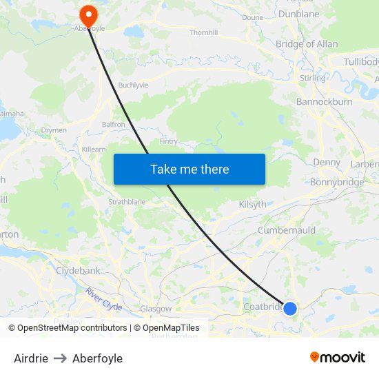 Airdrie to Aberfoyle map