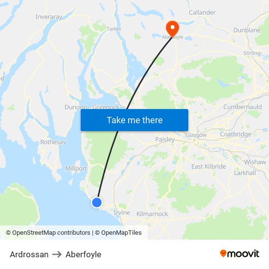 Ardrossan to Aberfoyle map