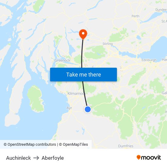 Auchinleck to Aberfoyle map