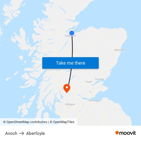 Avoch to Aberfoyle map