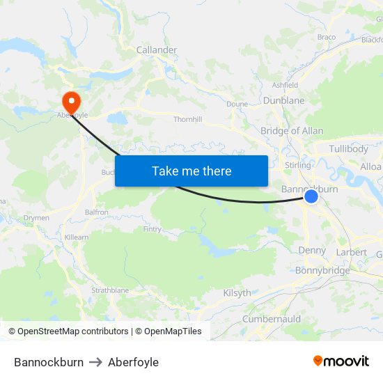 Bannockburn to Aberfoyle map