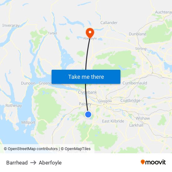 Barrhead to Aberfoyle map