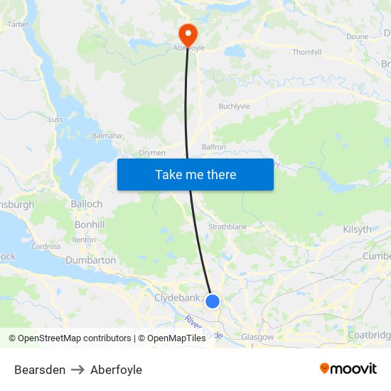 Bearsden to Aberfoyle map