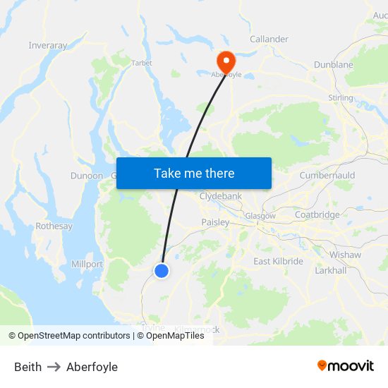 Beith to Aberfoyle map