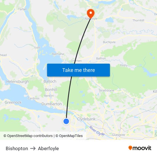 Bishopton to Aberfoyle map