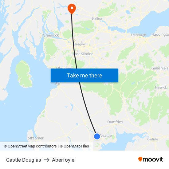 Castle Douglas to Aberfoyle map