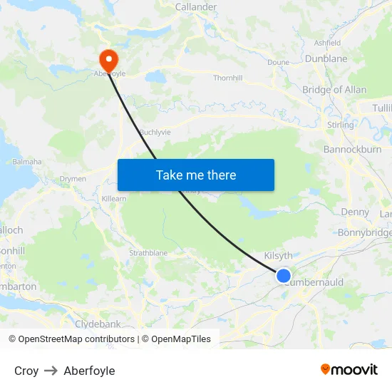 Croy to Aberfoyle map
