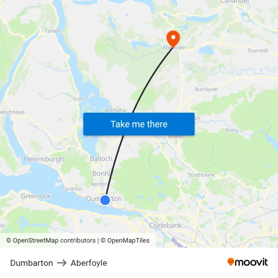 Dumbarton to Aberfoyle map