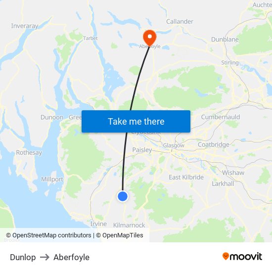 Dunlop to Aberfoyle map