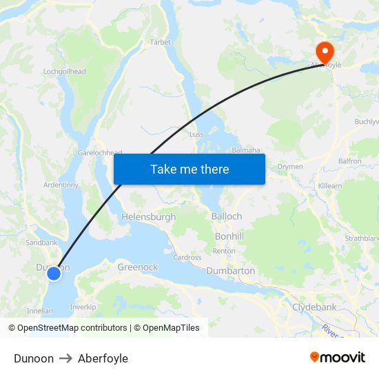 Dunoon to Aberfoyle map