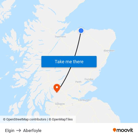 Elgin to Aberfoyle map