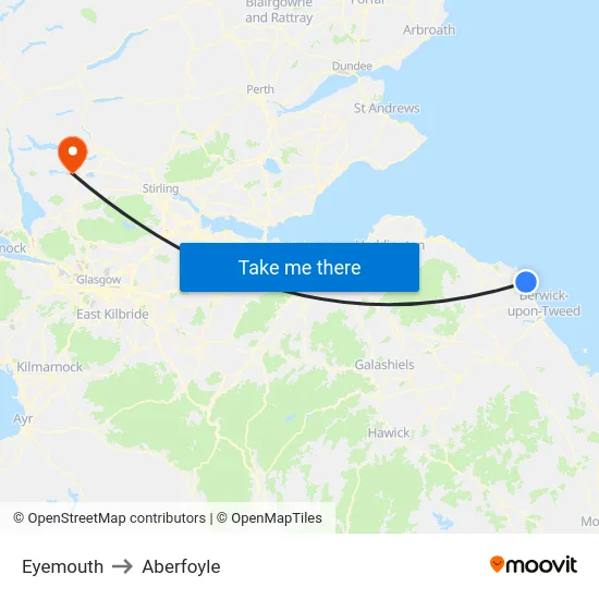 Eyemouth to Aberfoyle map