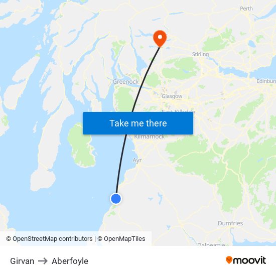 Girvan to Aberfoyle map