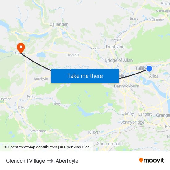 Glenochil Village to Aberfoyle map