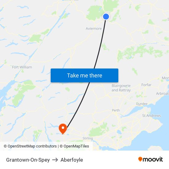 Grantown-On-Spey to Aberfoyle map