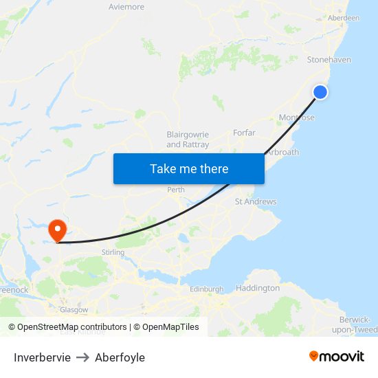Inverbervie to Aberfoyle map