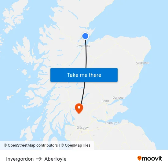 Invergordon to Aberfoyle map