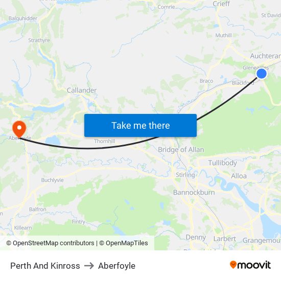 Perth And Kinross to Aberfoyle map