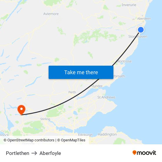 Portlethen to Aberfoyle map