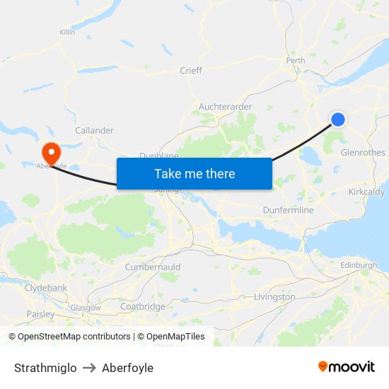 Strathmiglo to Aberfoyle map