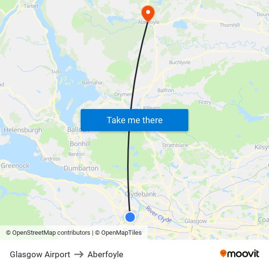 Glasgow Airport to Aberfoyle map