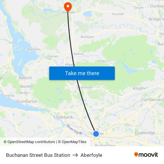 Buchanan Street Bus Station to Aberfoyle map