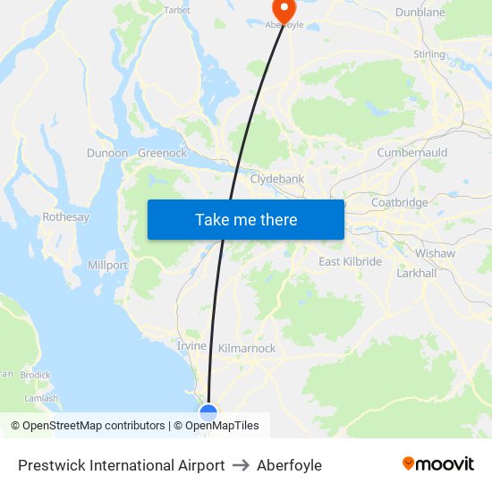 Prestwick International Airport to Aberfoyle map