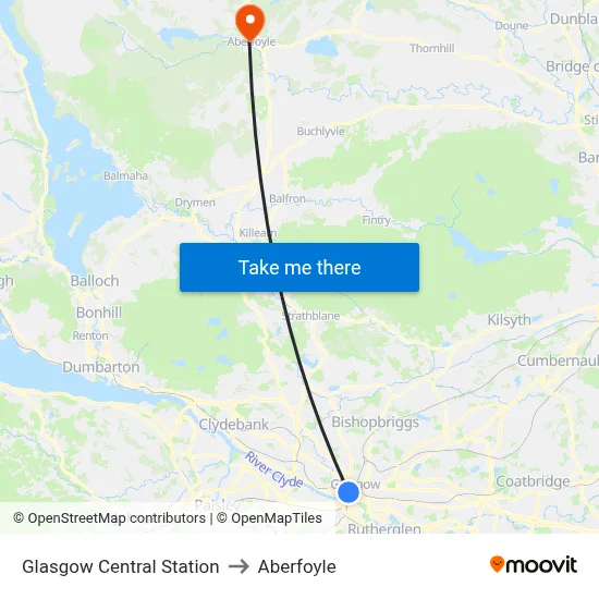 Glasgow Central Station to Aberfoyle map