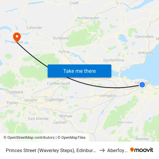 Princes Street (Waverley Steps), Edinburgh to Aberfoyle map