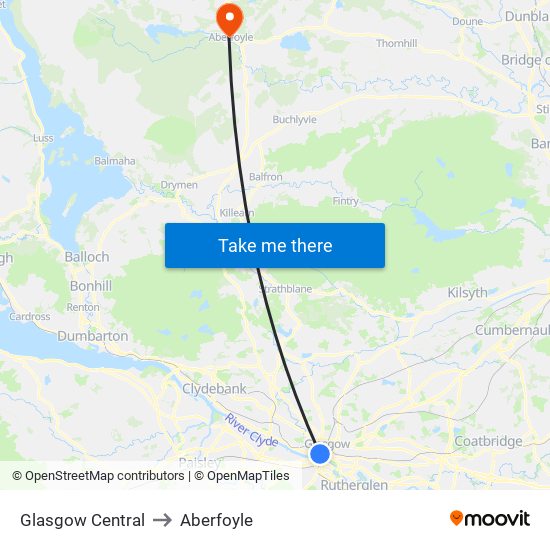 Glasgow Central to Aberfoyle map