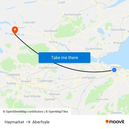 Haymarket to Aberfoyle map