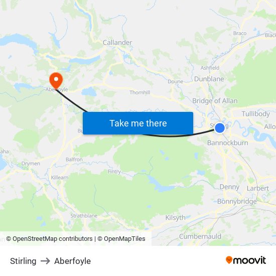 Stirling to Aberfoyle map