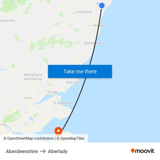 Aberdeenshire to Aberlady map