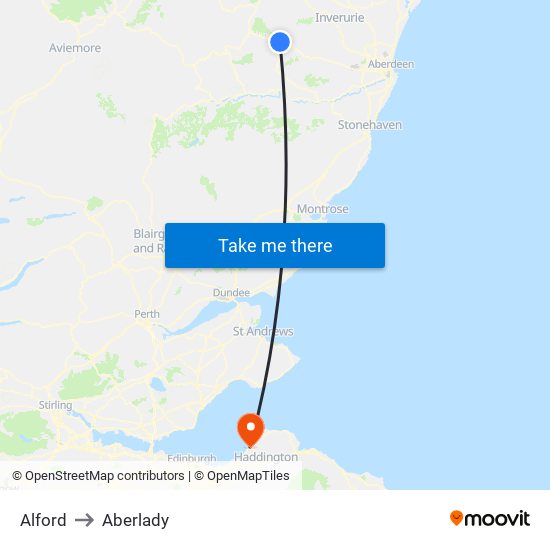 Alford to Aberlady map