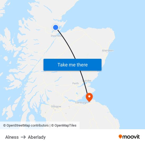 Alness to Aberlady map