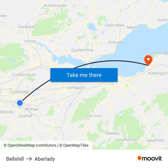 Bellshill to Aberlady map