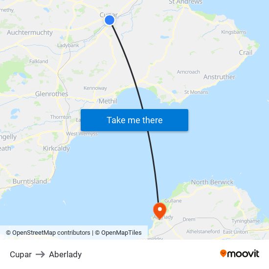 Cupar to Aberlady map