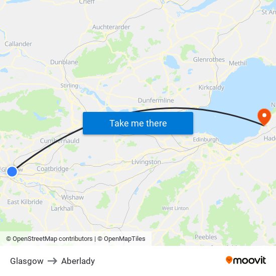 Glasgow to Aberlady map