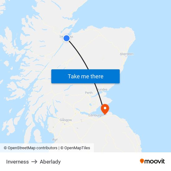 Inverness to Aberlady map