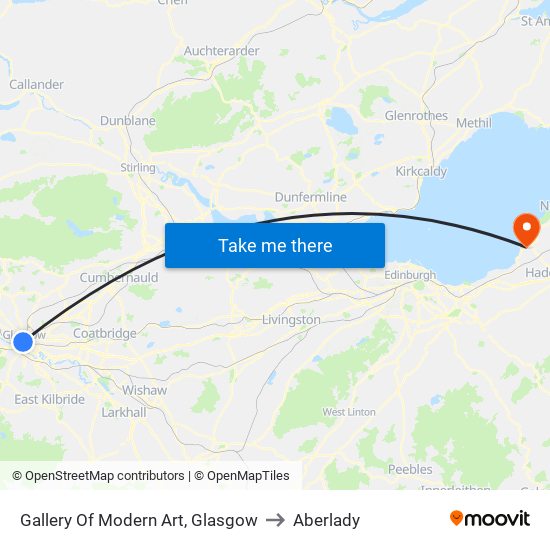 Gallery Of Modern Art, Glasgow to Aberlady map