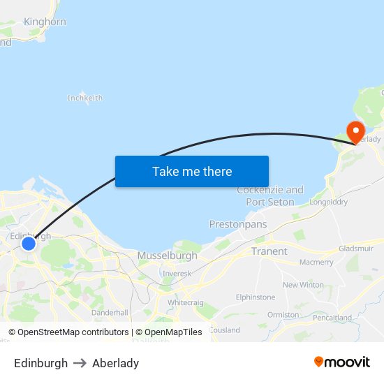 Edinburgh to Aberlady map