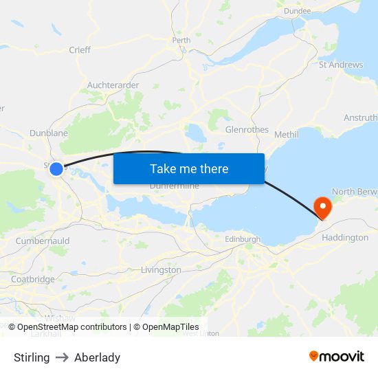 Stirling to Aberlady map