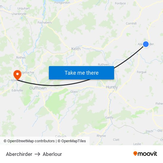 Aberchirder to Aberlour map