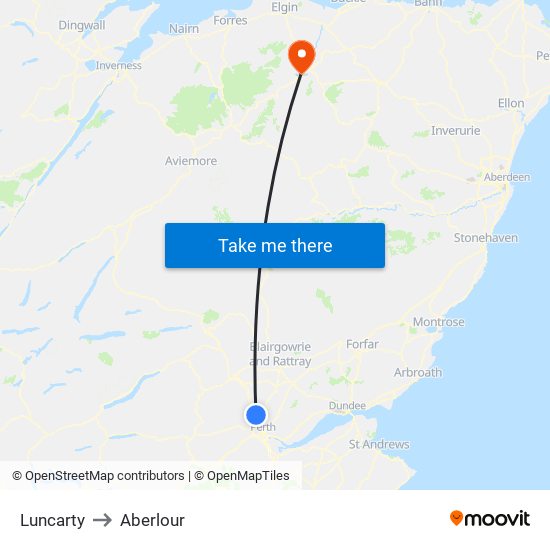 Luncarty to Aberlour map