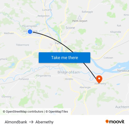 Almondbank to Abernethy map